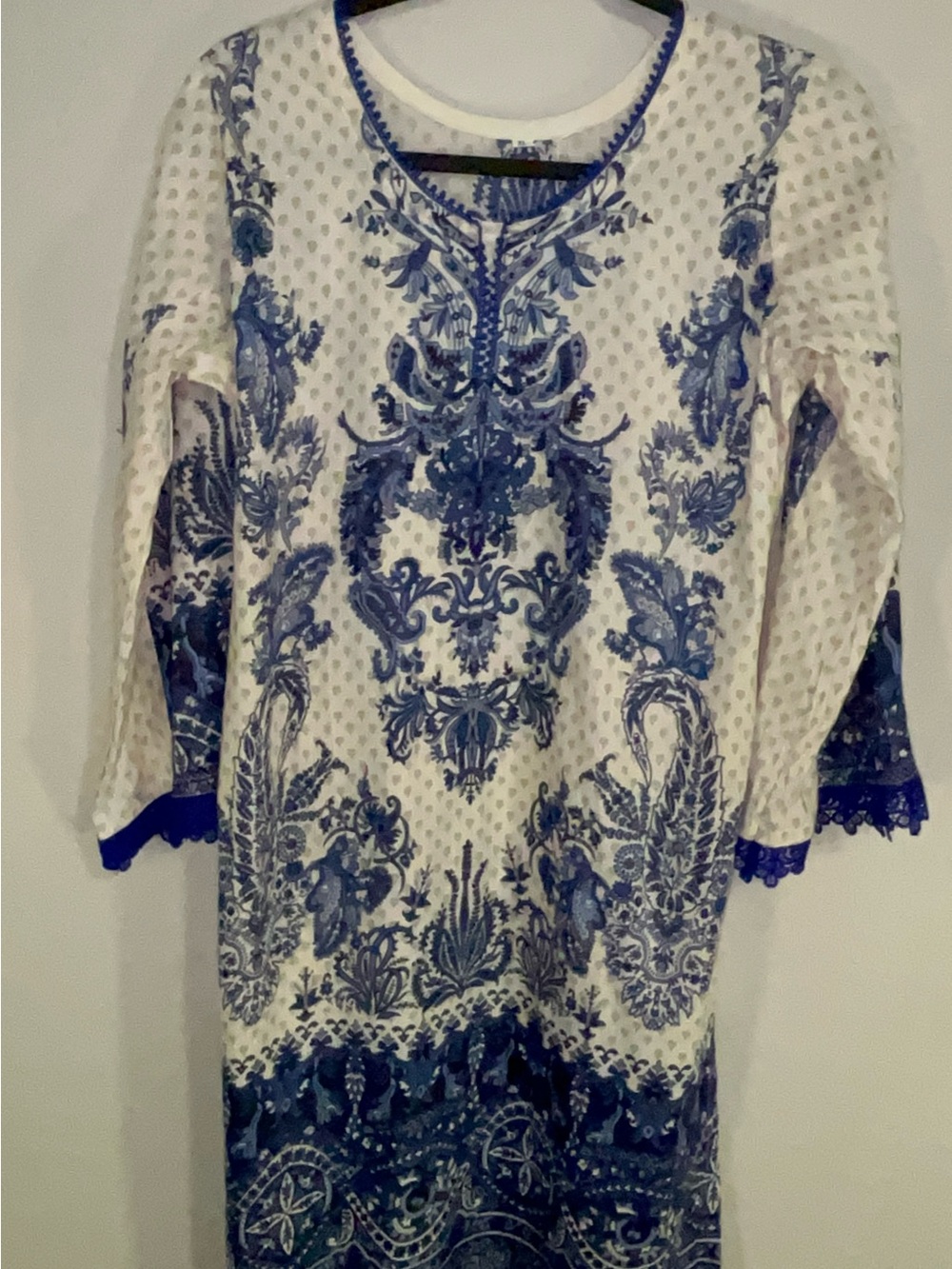 Women's Blue & White Printed Tunic Top